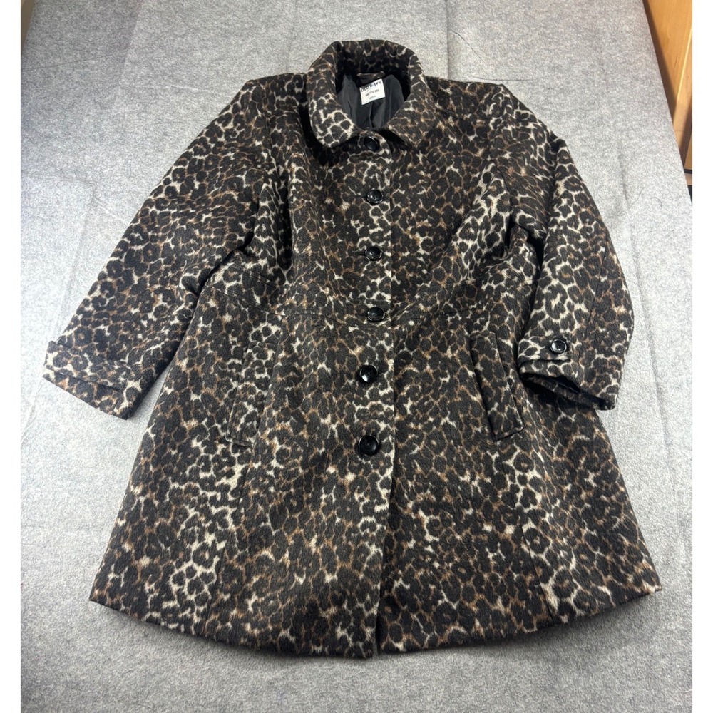 Old Navy Womens XXL Leopard Print Wool Blend Button Front Trench Coat Fall SEE